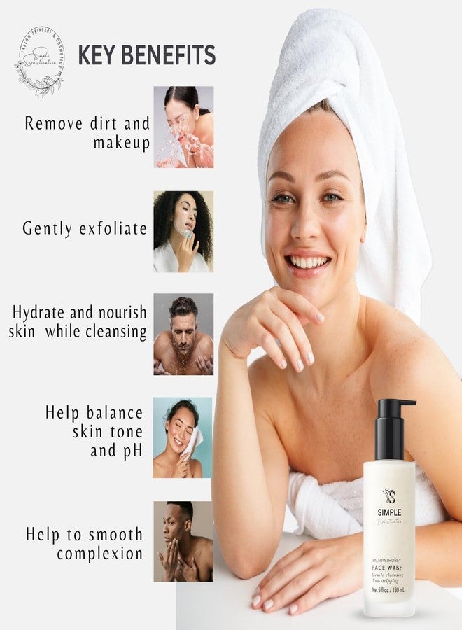 Simple Sophistication Tallow Honey Cleansing Milk- Gentle Hydrating face wash for sensitive skin -Non stripping | Moisturizing with grassfed beef Tallow, Organic Raw Honey, Argan oil & Castor Oil, Apple Cider Vinegar. - Image 3